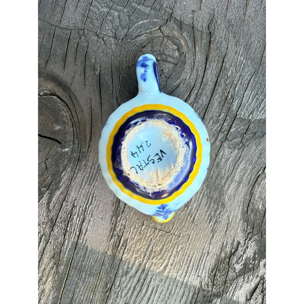 Vestal Alcobaca‎ Portugal Hand Painted Pottery Creamer Floral Blue Yellow 244